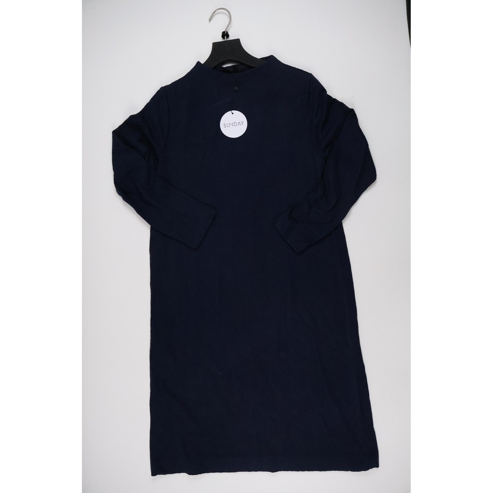 Sunday Dress Mock Neck Long Sleeve Shift Navy Blue Solid M NWT